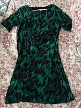 dressbarn Green and Black Printed Midi Dress